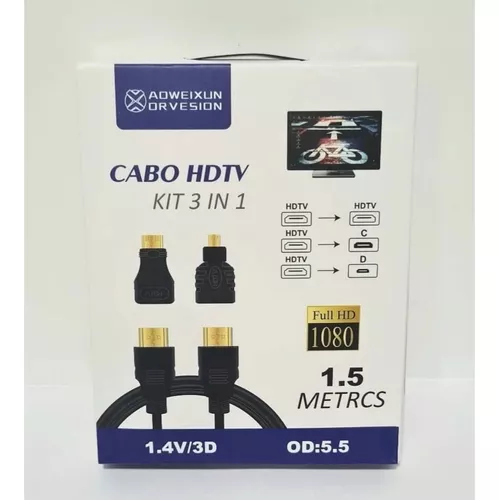 CABLE HDTV KIT 3 EN 1 HDMI-MINI HDMI-MICRO HDMI 1.5MTS
