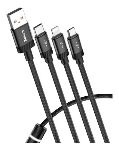 CABLE 3 EN 1 USB A IPHONE TIPO C MICRO 1.2 MTS