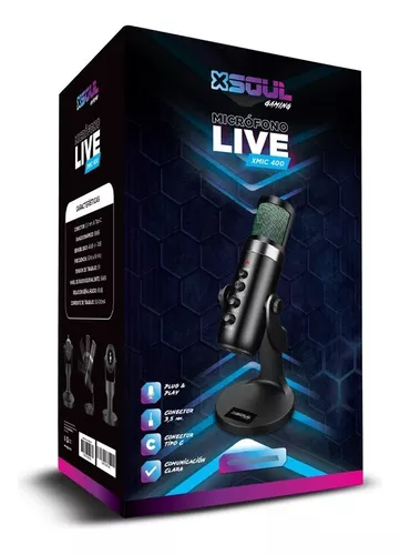 D_NQ_NP_838452-MLU75592044761_042024-O MICRÓFONO PROFESIONAL CONDENSER SOUL LIVE XMIC 400 GAMING COLOR NEGRO