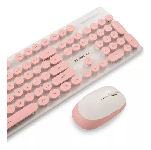 D_NQ_NP_895378-MLA75961257796_052024-O KIT TECLADO MOUSE ROSA RETRO INALÁMBRICO MECÁNICO