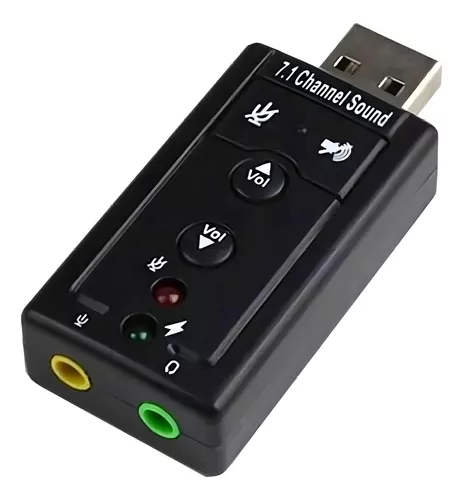 PLACA DE SONIDO EXTERNA USB AUDIO MICRÓFONO CANALES  7.1 COLOR NEGRO