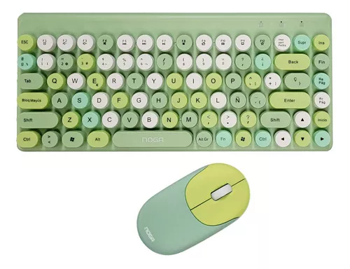 D_NQ_NP_915444-MLU69446496867_052023-O KIT TECLADO + MOUSE INALÁMBRICO NOGA S5700 PC NOTEBOOK USB VERDE