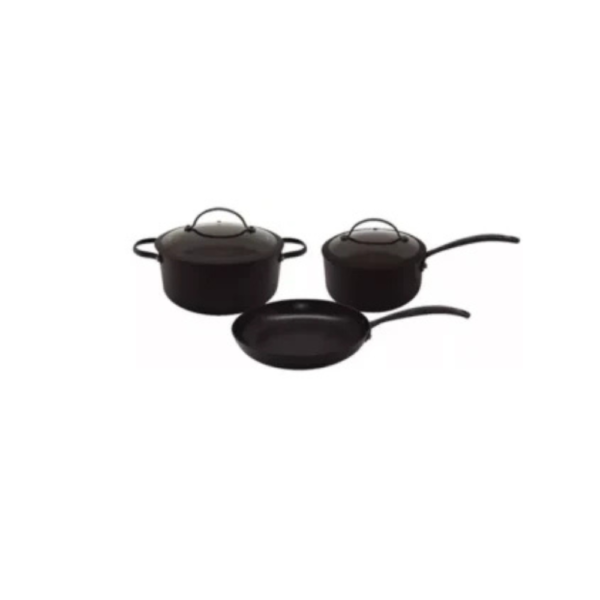 SET DE OLLAS CACEROLA SARTEN HUDSON TOTAL BLACK 5PZS COLOR NEGRO.