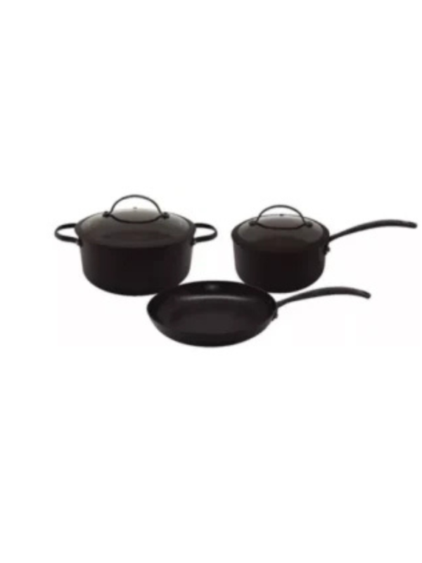 SET DE OLLAS CACEROLA SARTEN HUDSON TOTAL BLACK 5PZS COLOR NEGRO.