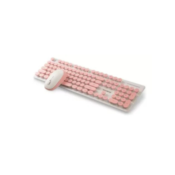 Diseño sin título (63) KIT TECLADO MOUSE ROSA RETRO INALÁMBRICO MECÁNICO