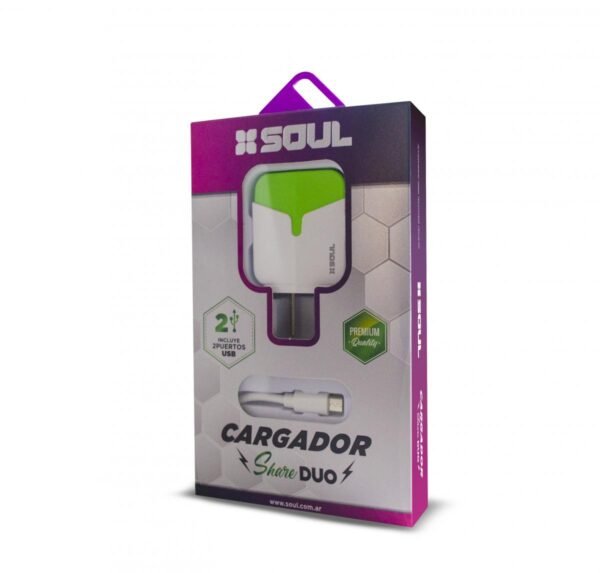 CARGADOR CARGA RÁPIDA SOUL SHARE DUO DOBLE  USB 2.4 A + CABLE