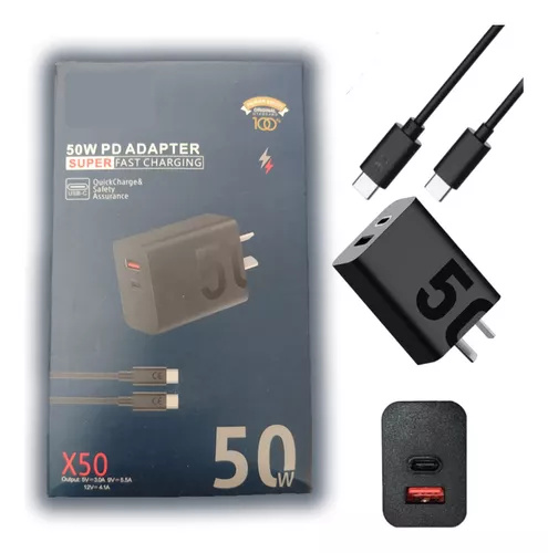 CARGADOR TURBO 50W DUAL PARA MOTOROLA Y OTROS Y OTROS +CABLE USB-C