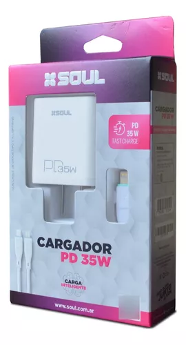 CARGADOR SOUL RÁPIDO 35W CELULAR + CABLE TIPO C O P/ IPHONE