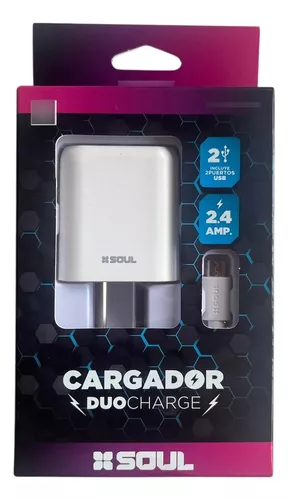CARGADOR DUO CHARGE 2.4 A USB X 2 + CABLE MICRO USB SOUL