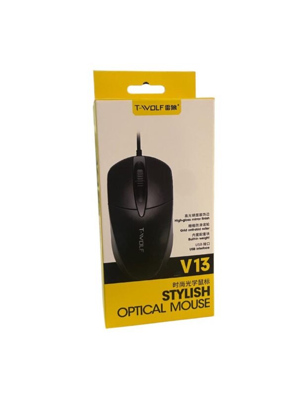 MOUSE OPTICO CON CABLE USB T-WOLF V13 NEGRO