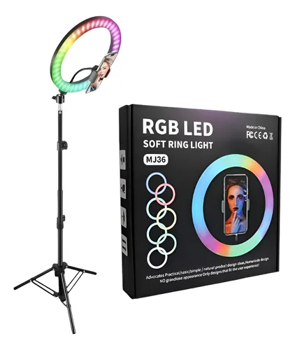 ARO LUZ DE 12 PULGADAS 36 CM COLORES RGB Y LUZ BLANCA + TRIPODE 2.10M