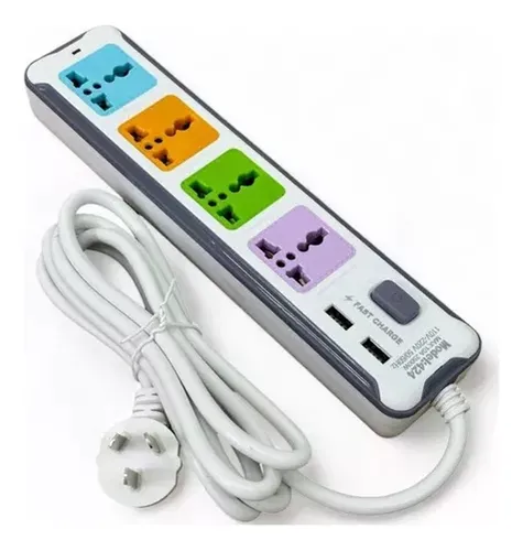 ZAPATILLA ALARGUE CON 4 ENCHUFES - 2 USB CABLE 2 MTS