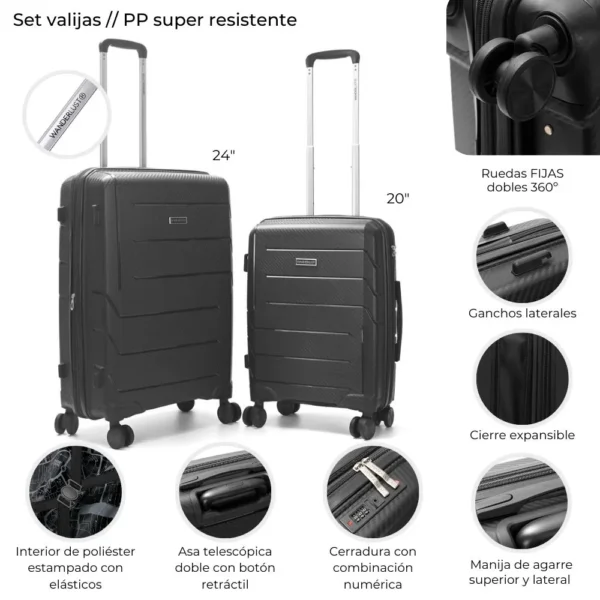 1658842-1200-auto SET DE VALIJAS 20" - 24" WANDERLUST NEGRO