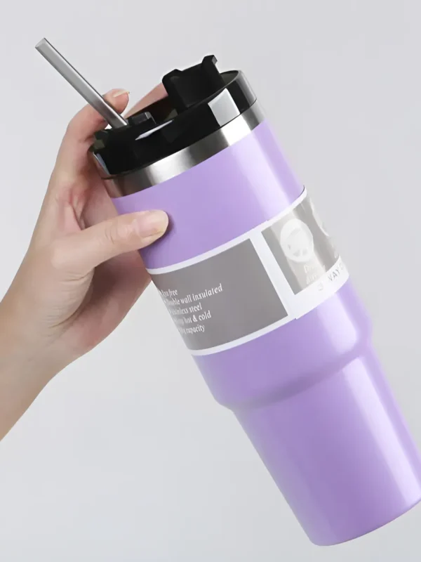 VASO TÉRMICO ACERO INOXIDABLE 900ML CON BOMBILLA PLÁSTICA