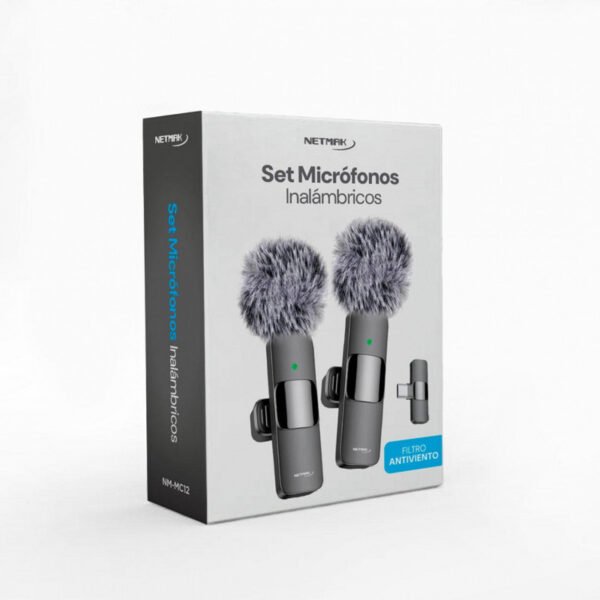 microfono_corbatero_set_x2_netmak_nm_mc12_usb_c MICRÓFONO CORBATERO USB-C CON FILTRO ANTIVIENTO "NETMAK"