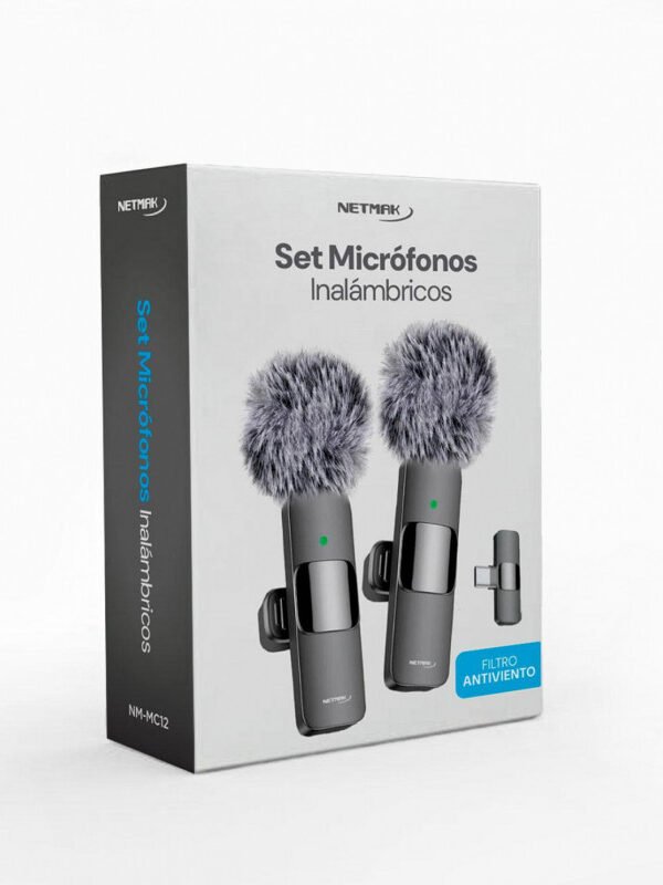 microfono_corbatero_set_x2_netmak_nm_mc12_usb_c MICRÓFONO CORBATERO USB-C CON FILTRO ANTIVIENTO "NETMAK"