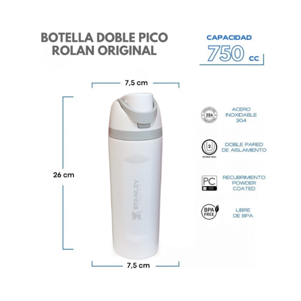 BOTELLA TÉRMICA DEPORTIVA ACERO INOC 750ML PICO DOBLE