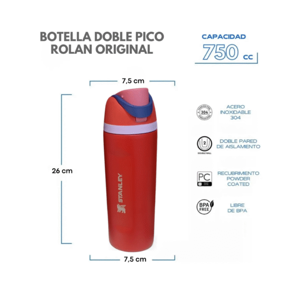 BOTELLA TÉRMICA DEPORTIVA ACERO INOC 750ML PICO DOBLE