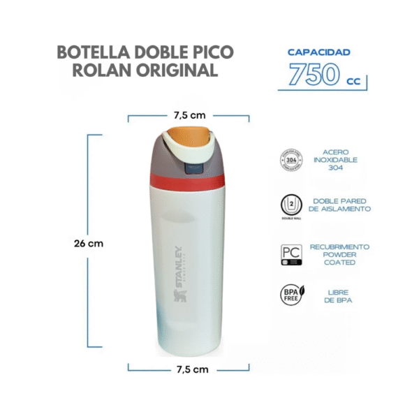 BOTELLA TÉRMICA DEPORTIVA ACERO INOC 750ML PICO DOBLE
