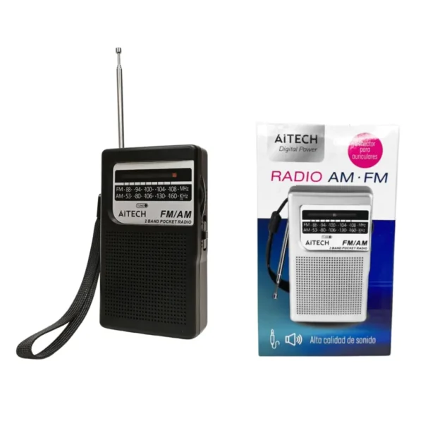 RADIO AITECH FM/AM PORTÁTIL DE BOLSILLO A PILA CON CONECTOR PARA AURICULARES
