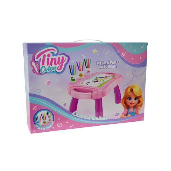 MESA PARA DIBUJO CON ACCESORIOS EN CAJA TINY ROSA