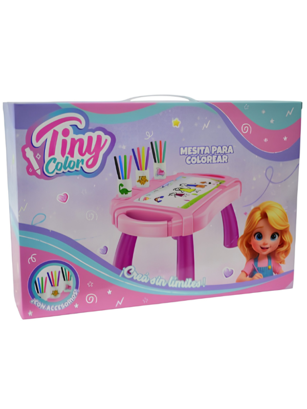 MESA PARA DIBUJO CON ACCESORIOS EN CAJA TINY ROSA