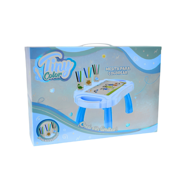 MESA PARA DIBUJO CON ACCESORIOS EN CAJA TINY CELESTE