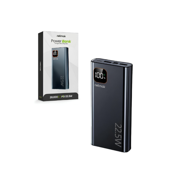 CARGADOR PORTÁTIL NETMAK POWER BANK 22.5W-20000MAH NEGRO