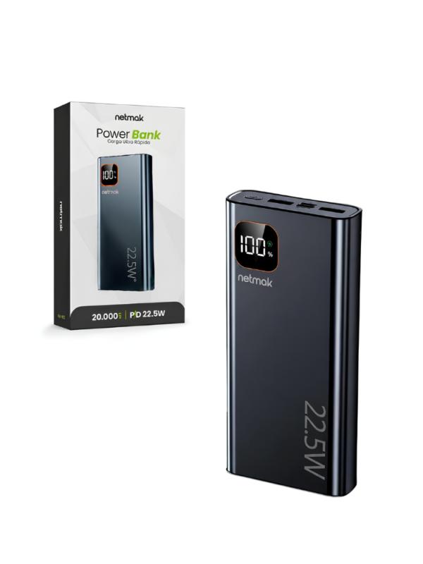 CARGADOR PORTÁTIL NETMAK POWER BANK 22.5W-20000MAH NEGRO