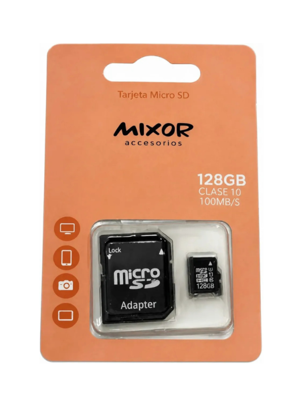 TARJETA DE MEMORIA MICRO SD 128GB CLASE 10 100MBS MIXOR